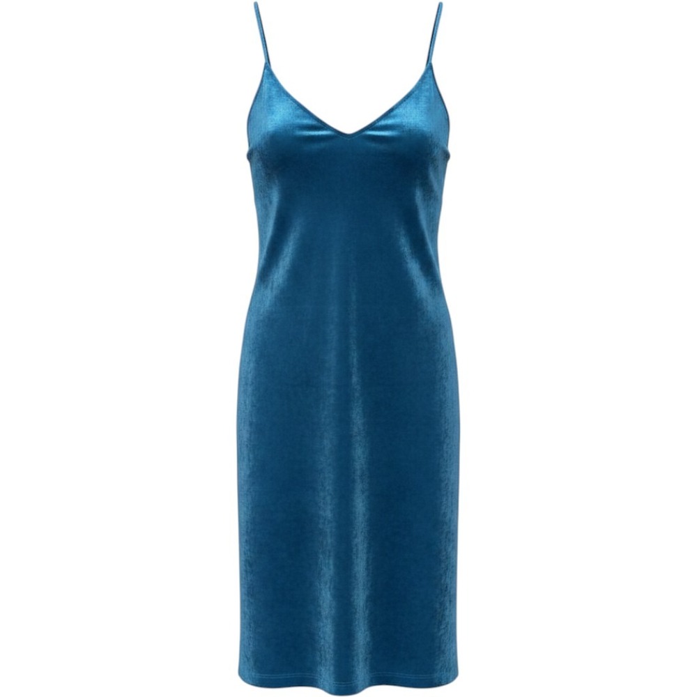 Zara Blue Velvet Spaghetti‎ Strap Midi Dress Size Large Rhinestone Sexy Stretch